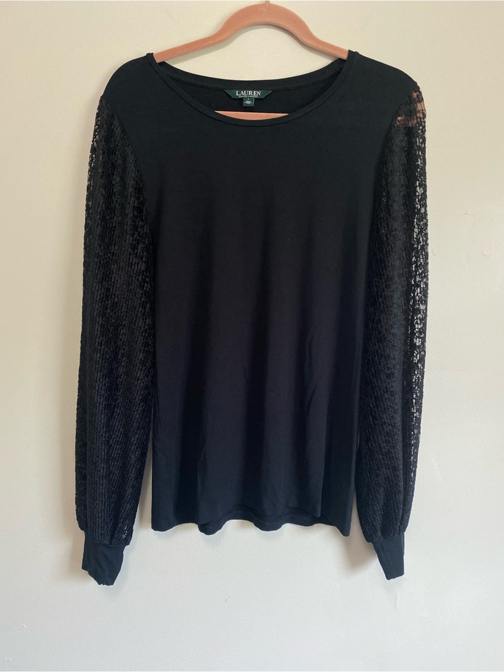 Lauren Ralph Lauren Top Lg Lace Classic Casual Preppy Goth Biker Witchy Coquette